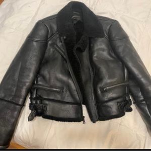 Express leather/ shearling style bomber jacket, size large. Super cute!